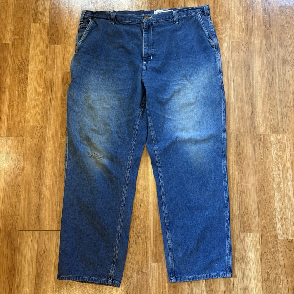 Carhartt Mens Jeans 42/30 Blue Dungaree Fit Carpenter Work Pants Flawed Thrashed